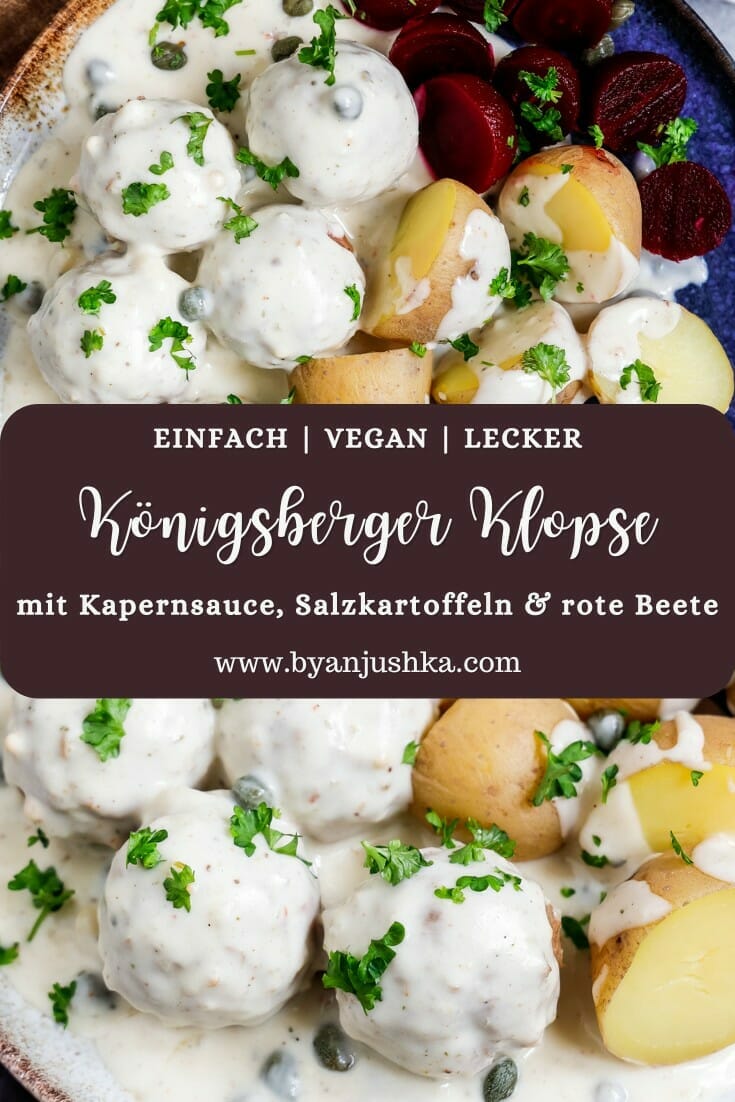 Eine Collage für das Rezept "Vegane Königsberger Klopse" zum pinnen auf Pinterest