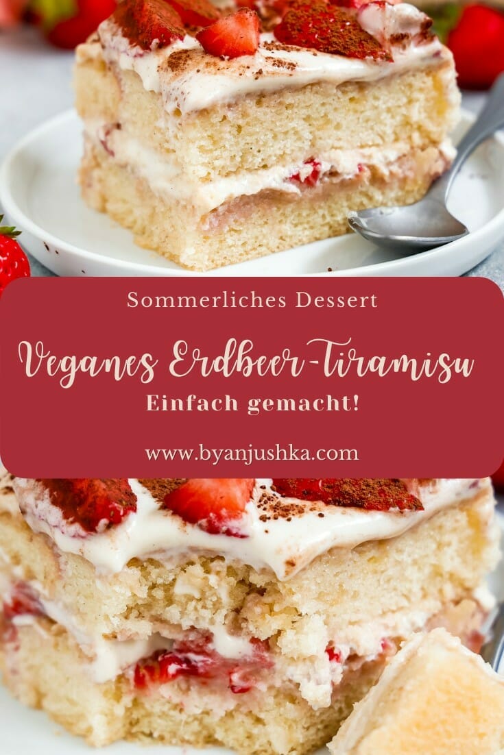 Collage für das Rezept "Veganes Erdbeer Tiramisu" zum pinnen auf Pinterest