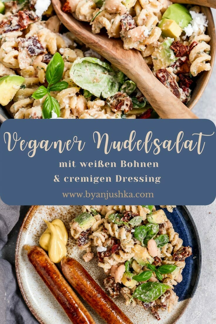 Collage für das Rezept "Veganer Nudelsalat mit weißen Bohnen" zum teilen auf Pinterest