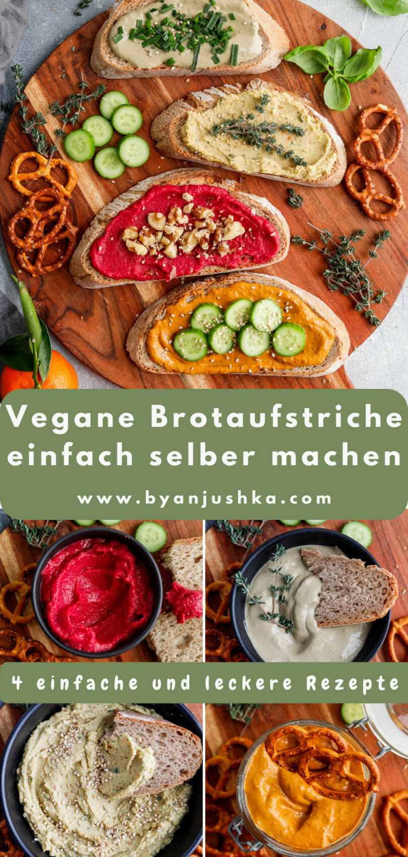 Collage für das Rezept "Vegane Brotaufstriche einfach selber machen" zum Teilen auf Pinterest