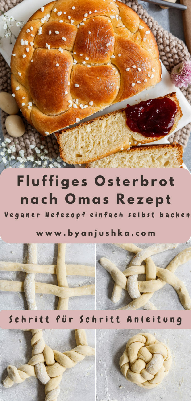 Collage für das Rezept "Fluffiges Osterbrot" zum teilen auf Pinterst