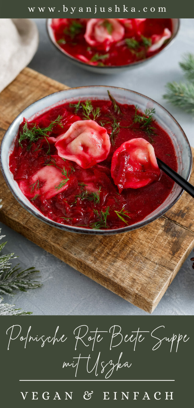 Collage zum Rezept "Polnische Rote Beete Suppe mit Uszka" zum teilen auf Pinterest