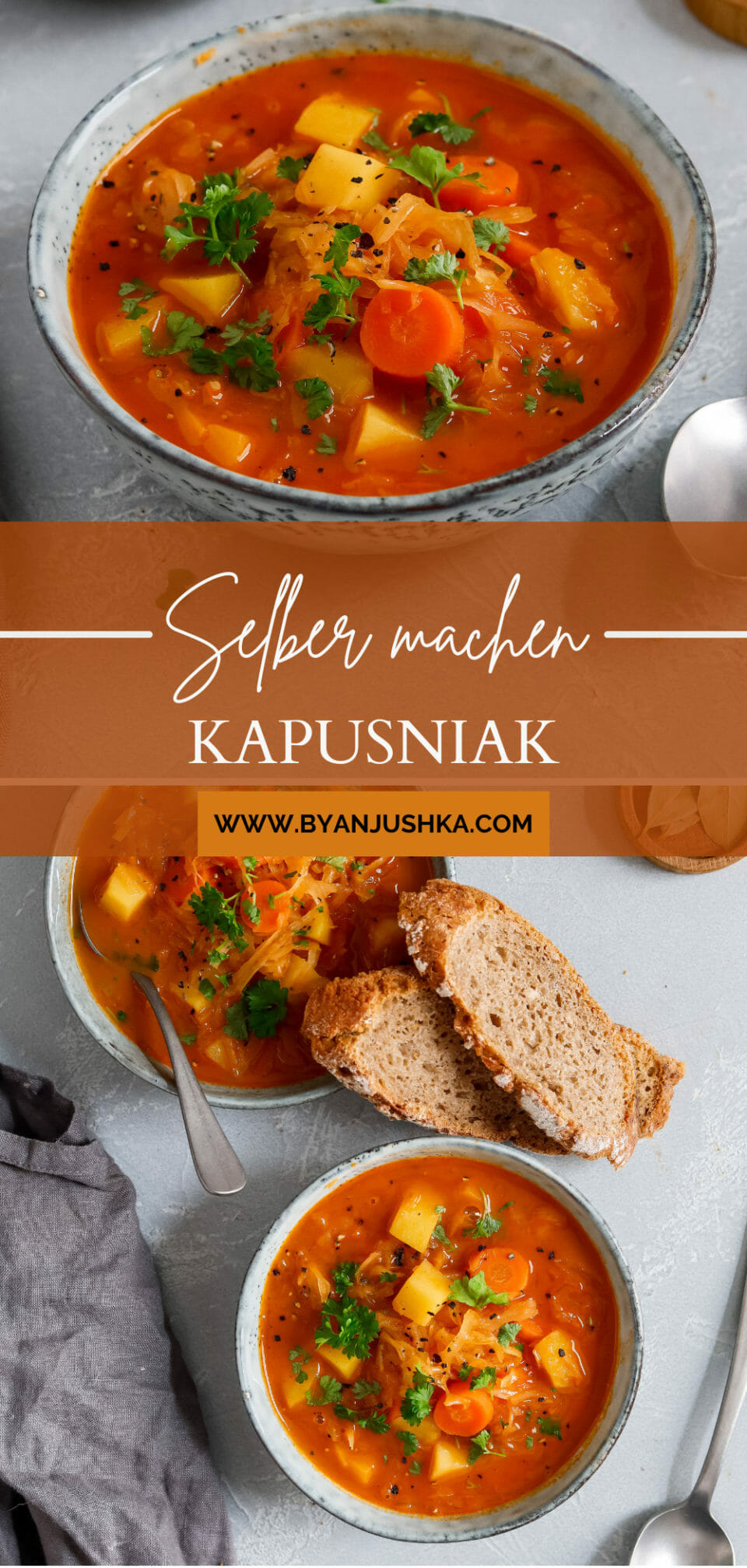 Kapusniak - polnische Sauerkrautsuppe ohne Fleisch - byanjushka