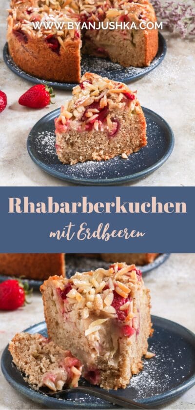 Veganer Rhabarber-Erdbeer-Kuchen (aus Rührteig ohne Ei)