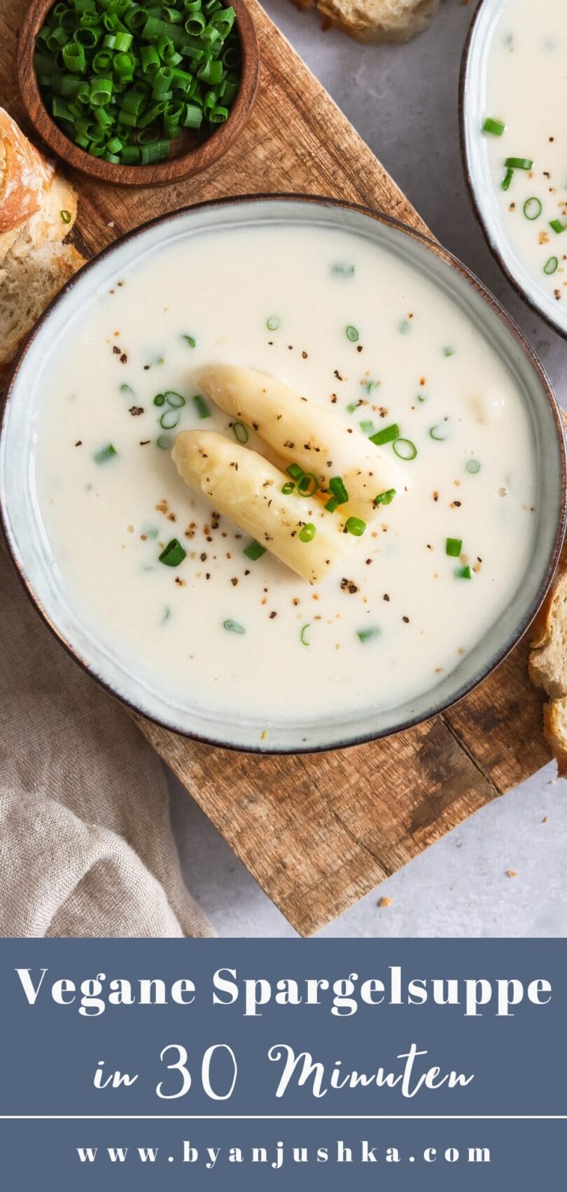 Collage für das Rezept "Vegane Spargelsuppe" zum Teilen auf Pinterest