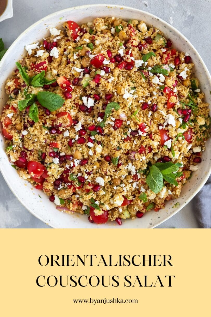 Collage für das Rezept "Veganer Couscous-Salat" zum Teilen auf Pinterest.