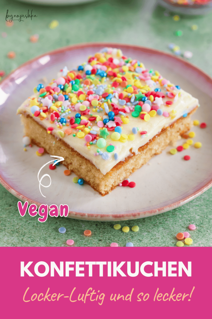 Collage für das Rezept "Veganer Konfettikuchen" zum Teilen auf Pinterest