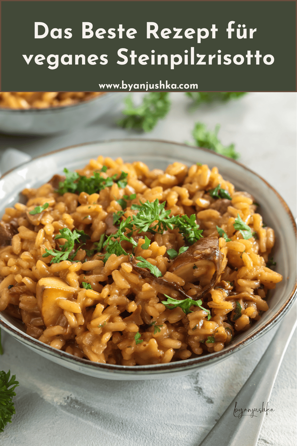 Collage für das Rezept "Veganes Steinpilzrisotto" zum Teilen auf Pinterest